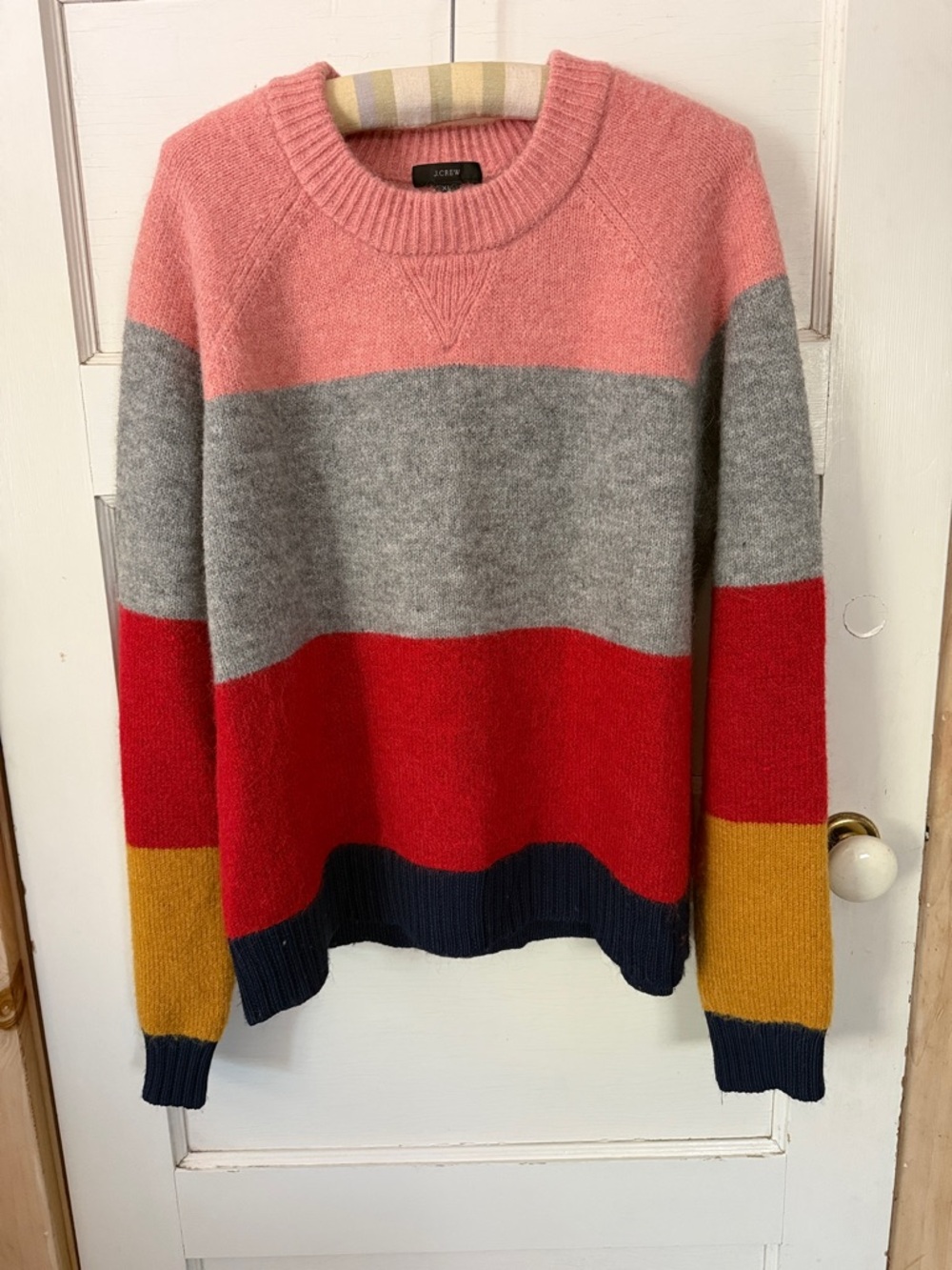 J. Crew Pink/Gray/Red/Yellow/Blue Colorblock Crewneck Sweater
